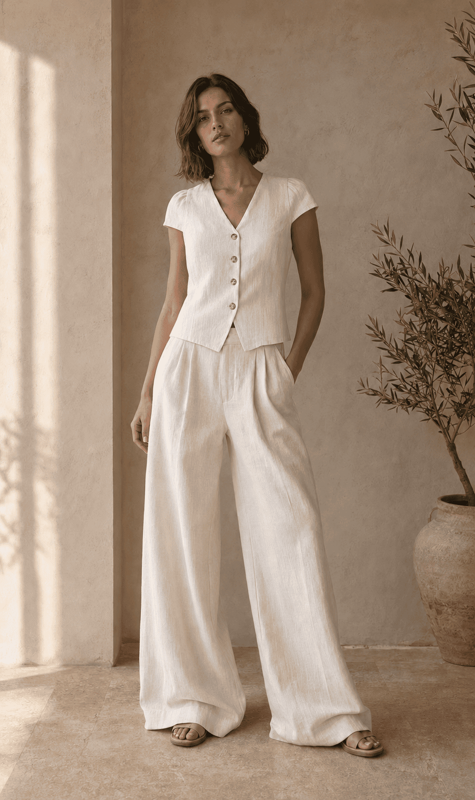 Ensemble Tailleur Élégance – Blazer Ceinturé & Pantalon Large en Crêpe