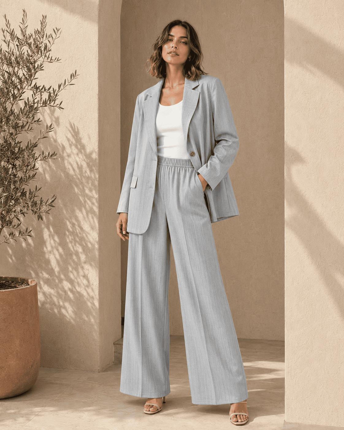 Tailleur femme léger en effet de lin